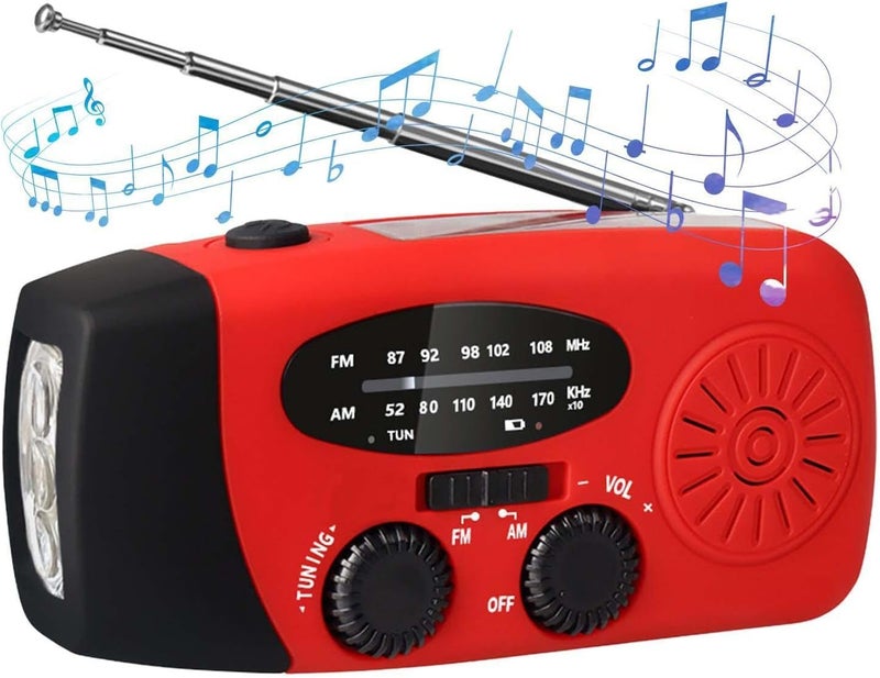 ويوبلز جهاز تنبيه لاسلكي يعمل بالراديو - بنك طاقة AM/FM للهواتف المحمولة، شحن USB، يعمل بالطاقة الشمسية واليدوية - 2000 مللي أمبير، مصباح يدوي وراديو لمعدات النجاة - Image 1